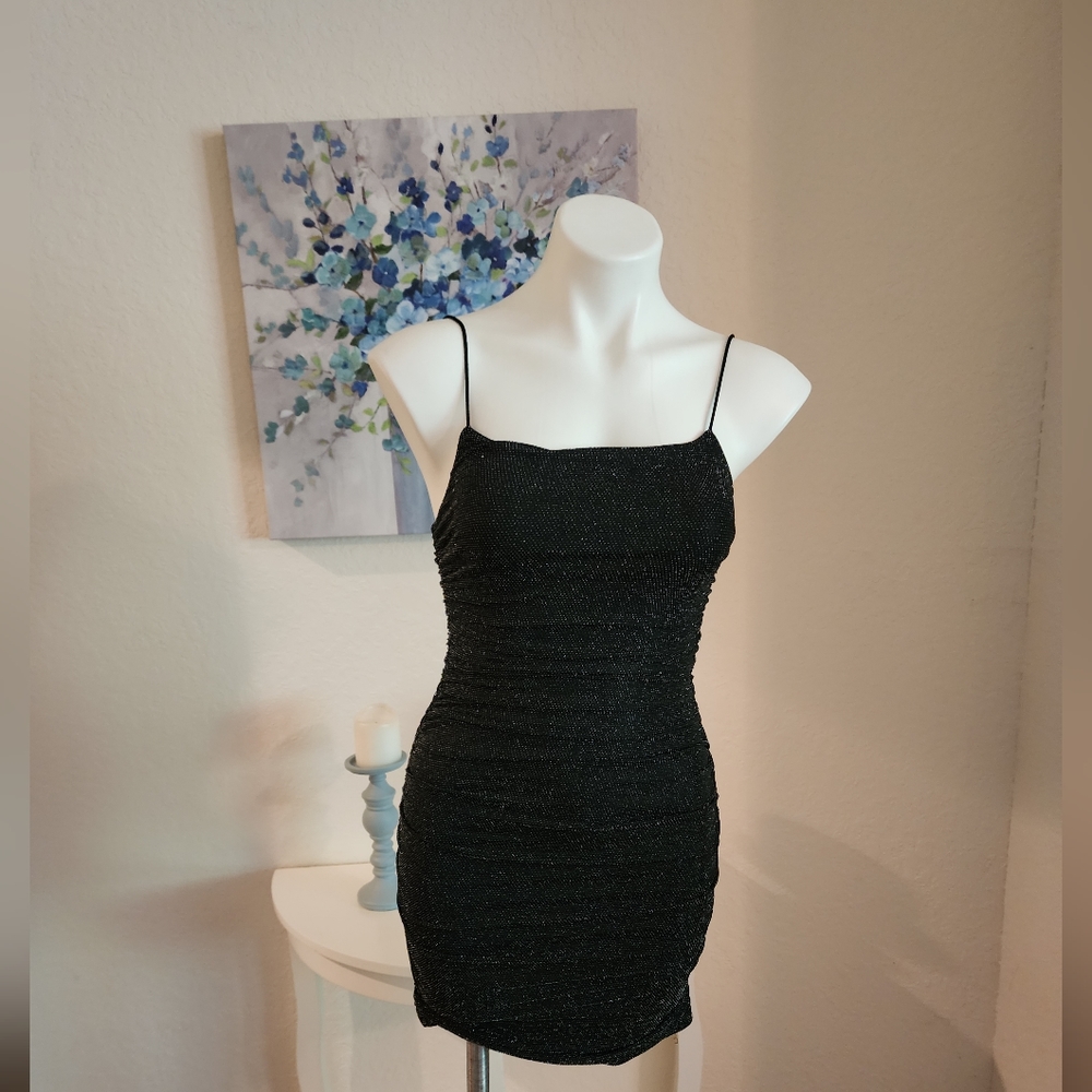 HOMECOMING Dress Black sparkling spaghetti strap